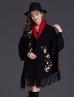 Cashmere Feeling Floral Embroidery Cape W/Sleeves